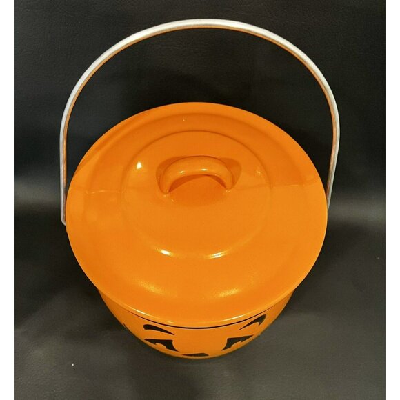 HALLMARK HALLOWEEN Orange Enamelware Pumpkin Jack-O-Lantern Metal Pail 10" w/LID - Picture 2 of 10